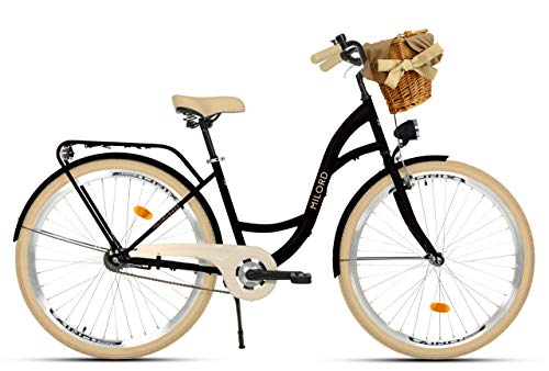 Milord comfortabele fiets met rieten mand Hollandse fiets, damesfiets, stadsfiets, retro, vintage, 28 inch, zwart-crème… - Afbeelding 3