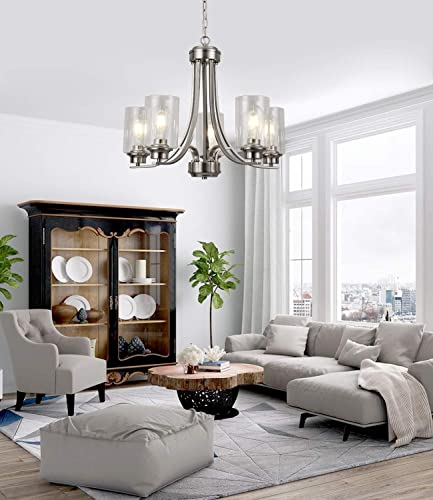 Na 5 Light Clear Glass Shade Modern Chandeliers Brushed Nickel Dining Room Lighting Fixtures Ceiling Hanging Pendant Lighting For Foyer Bedroom Kitchen Living Room #TOP6