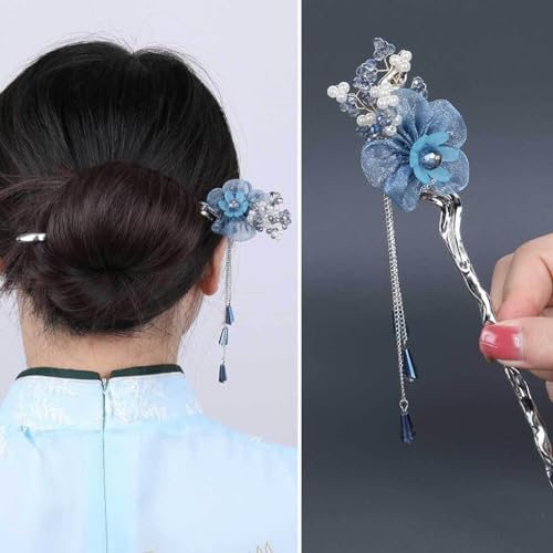 Image of HONEY ACCESSORIES 1Pcs Of Ethnic Style Hairpin Girls Metal Fashion Flower Hair Stick Hair ACCESSORIES For Women And Girls, Blue