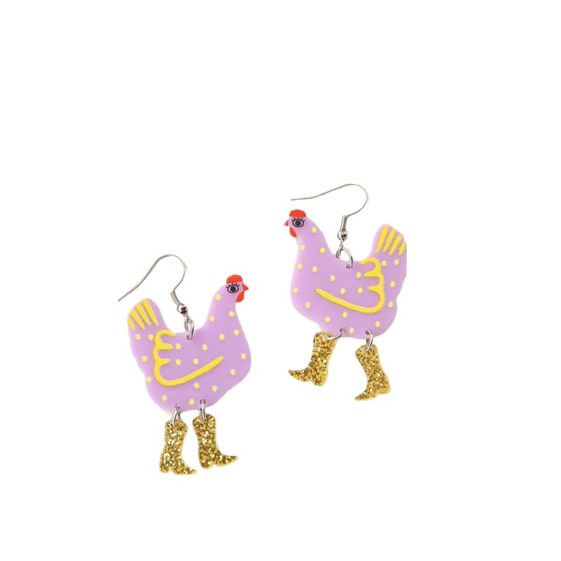 Pingyongchang Funny Cute Kawaii Acrylic Big Rooster Animal Chicken Dangle Dangle Earrings Colorful Boots Chicken Earrings for Women2
