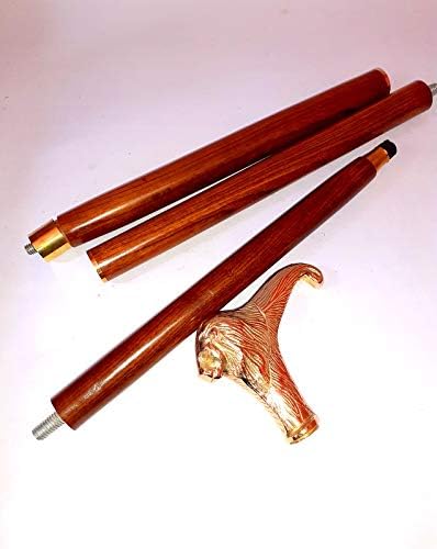 Brass Solid Lion Handle Handmade Style Wooden Walking Stick Cane