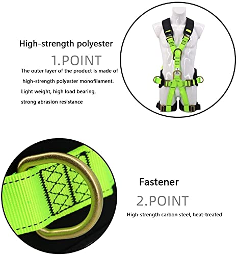 HADWAO Proteção contra quedas de cinto de segurança de corpo inteiro com 5 anéis D, treinamento de e