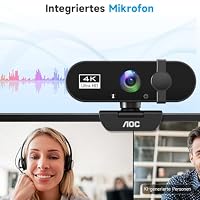 AOC Webcam 4K Ultra HD, 4K Webcam mit Mikrofon & Objektivabdeckung, PC Kamera Plug & Play, 99° Ansicht, Autofokus, Web Cam kompatibel mit Zoom/Teams/Skype, für Streaming, FaceTime, Meetings, Schwarz – Ansicht 8