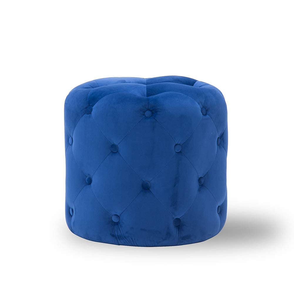 Repose-pieds nordique en bois massif et tissu bouclette bleu