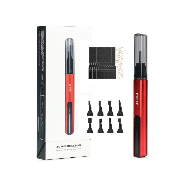 DSPIAE Reciprocating Sander USB Quick Charging Sanding Pen with 8pcs Sanding Head Self-Adhesive Sandpaper Pre-Cut mesh 134pcs (ESA)