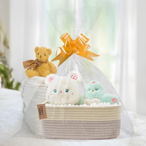 Image of COMFY-HOMI 13 inch x 8.5 inch x 5.1 inch Storage Baskets for Organizing | Cotton Rope Woven Basket | Toy Storage Bin Box | Basket for Shelves, Closet Organizer Bin, Decorative Closet Shelf, 3 Pack