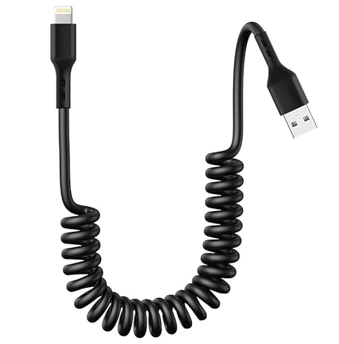 Car Apple Iphone Cable, Usb To Lightning Cable For Iphone 14, 14 Pro Max,13,Plus, Se 2Nd/12/11/Xs/Xr Charger Cord, Retractable Coiled Long Carplay Car Charging Cable (Usb A To Lightning, Black) #TOP6