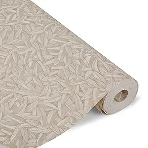 WallMall Tiny Leafs Self Texture Wallpaper for Wall Living Room roll Full Wall Decor, Office Cafe Walls Bedroom Hall Lobby Area 21inch x 395inch, 57 sqft (Cream Color)