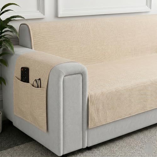 Image of STITCHNEST 'ComfyNest Series' 1 Seater Sofa Cover | Full Coverage with Armrest Pocket | Elegant Jute Fabric, Washable & Durable for Modern Living