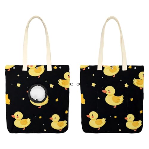 Pet Canvas Shoulder Bag Soft-Sided,Dog Purse Carrier for Small Dogs and Cats, Portable Pet Handbag with Adjustable Hole, Pet Washable Travel Tote Bag,Yellow Duck Stars 19.3''x16.5''