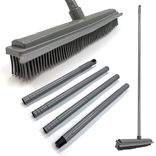 Rubber Broom with 120cm Multi-Section Metal Handle 31cm Wide Rubber Brush Head with Built-in Squeegee Soft Broom Indoor Carpet Sweeper Spill Cleaner and Pet Hair Remover
