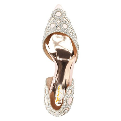 Image of XYD Women's Pumps, Elegant Pointed Toe, D'Orsay Kitten Low Heels, Rhinestone Studs, Slip-On Satin Shoes for Wedding