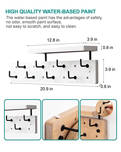 Hseofbuty Multi-Functional Wall Shelf With 8 Metal Hooks - Entryway Hanging Shelf, Coat Rack, Towel Organizer. #TOP6