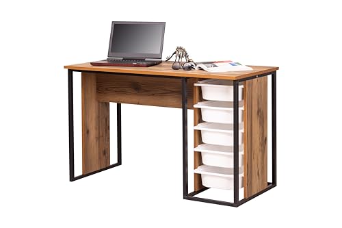 Comfyt Modern Rustic Brown Medium Desk with 5 Drawers, Space-Saving, Multi-Functional, Perfect for Home Office, Study, Gaming, Crafting