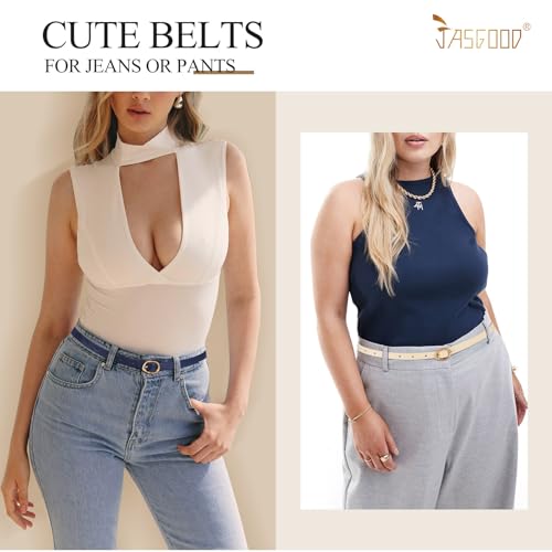 JASGOOD 4 Pack Women Skinny Leather Belts Slim Thin Belt for Dresses Jeans Pants Ladies Small Waist Belt4