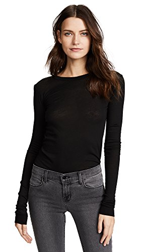 Enza Costa womens Bold Long Sleeve Crewneck T-shirt T Shirt, Black, X-Small US
