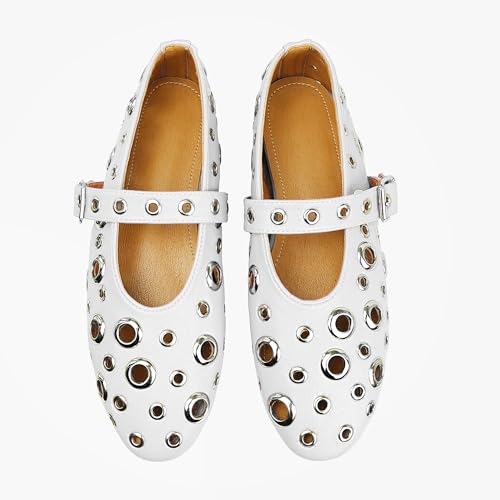 Image of Fashion Buckle Ballet Flats Women's Delicate Metal Buckle with Rivet Holes Mary Jane Comfort Flats