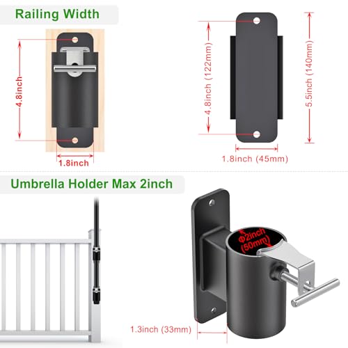 Lifeswell Heavy Duty Deck Railing Umbrella Holder, Patio Umbrella Stand for 1-2 Inch Poles, Space-Saving Design, Secure & Sturdy Post Flat Mount for Deck Railing, Balcony, Outdoor Courtyard, Fences by Lifeswell - Used condition - Image 2