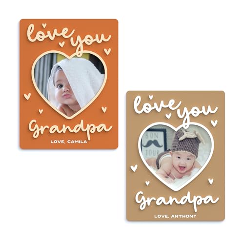 The Cotton & Canvas Co. Personalized Love You Grandpa Fridge Photo Magnet Frame, Father's Day, Gift for Grandfather, Keepsake, Photo Frame, Best Grandpa Ever, Dad