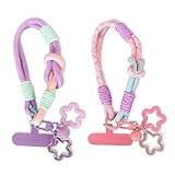 JOVYTH 2 Braccialetti Intrecciati Per Telefono, Cinturino Regolabile Da Polso, Design A Contrasto Di Colori Con Stella, Accessorio Alla Moda Per Borsa,Chiavi O Cover,Idea Regalo Per Ragazze E Donne