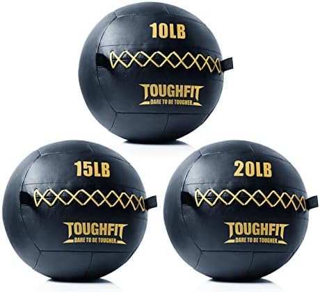ToughFit Soft Wall Ball Set - Black Medicine Ball for Cardio Fitness Exercise - Weighted Med Ball for Strength and Conditioning Exercises, Cross Training Lunge, and Partner Toss (10LB+15LB+20LB)