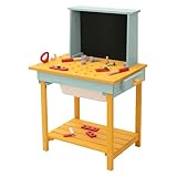 Joyz Établi pour Enfants en Bois de Sapin, Station de Jeux Extérieure 2 en 1, Atelier de Bricolage et Cuisine d'Été pour Jardin avec Tableau, Évier Amovible, Coins Arrondis, Stable, À partir de 3 Ans