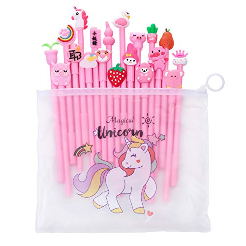 Comius Sharp Pluma gel unicornio, 20 Piezas Bolígrafos de unicornio para niñas, regalo de cumpleaños escolar,0.5 mm Fine Point Pen Tinta negra Pluma para escuela oficina suministros. (Rosa)