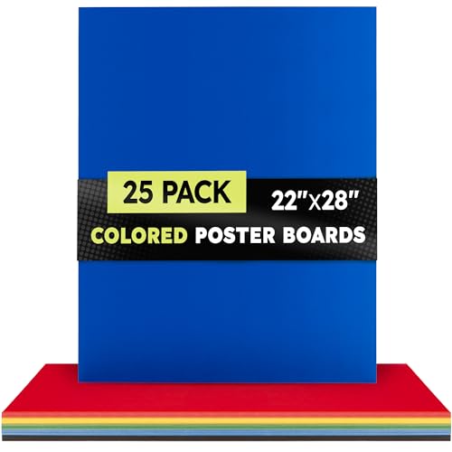 Image of Hygloss Large Colored Poster Board 22x28 - 25 Assorted Standard Color Bulk Pack - Red, Yellow, Green, Blue, Black - 10 Pt. Thickness Poster Board Paper - Posterboard Multipack 22 inch x 28 inch