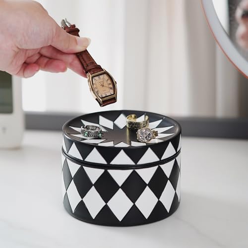 Boîte à bijoux décorative noir et blanc avec couvercle pour ranger colliers et clés - 3