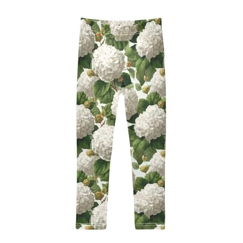 Girls Leggings White Hydrangea Flowers Soft Toddler Leggings for Girls Kids Pants Size 4T-10T