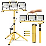 21000 Lumen Work Lights with Stand, 3 Adjustable Heads LED Work Lights, with Adjustable and Foldable Tripod Stand, Waterproof Lamp with Individual Switch with 6500 Kelvin Color Temperature (3-Heads)