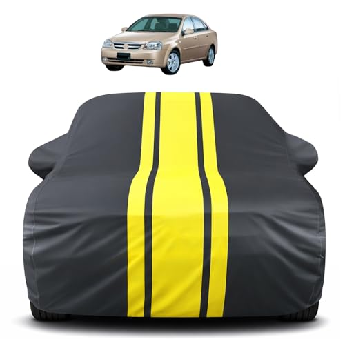 Image of Auto Hub Car Cover Compatible with Chevrolet Optra with Mirror Pocket, Soft Cotton Lining, Optra Car Cover Waterproof - Yellow-Black