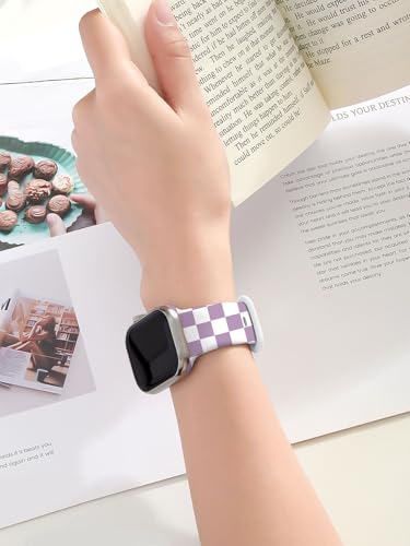 Vozehui Cute Checkered Silicone Strap Compatible with Apple Watch Strap 38mm 40mm 41mm 42mm,Soft Replacement Sport Straps for iWatch SE Series 11 11 10 9 8 7 6 5 4 3 2 1 Women Men，Purple - Image 2
