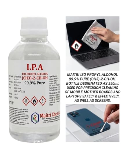 Image of IPA Iso-Propyl Alcohol 99.9% Pure | Multipurpose Cleaning, Lab, Electronics & Medical Use (250 Ml)