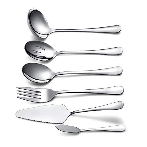 Kyraton Stainless Steel Flatware Serving Set 6 Pieces, Include 1 of Each Ladle