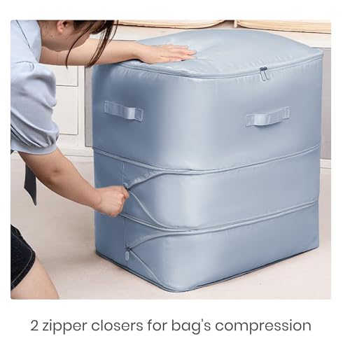 Image of Yellow Weaves Space Saving Self Compression Organizer Bag for Comforters, Blankets, Clothes, Travel, Storage Bag for Wardrobe, No Vacuum Needed, 3 Layer, Large (Pack of 3)