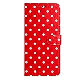 SNCLET Housse pour TCL 405 Antichoc Jolie Housse à Rabat en Cuir PU à Pois avec Portefeuille Coque Pare Chocs en TPU Emplacements pour Cartes et Poche Latérale pour TCL 405,Rouge