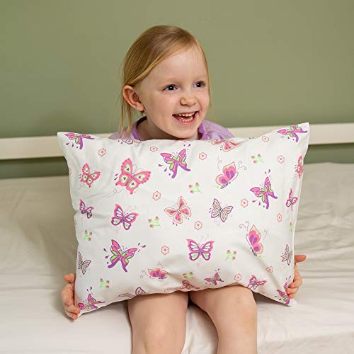 Image of Toddler Kids Pillowcase for Boys and Girls - Butterfly /Butterflies 13 x 18 - shrinks to fit - 100% Cotton - Naturally Hypoallergenic and Soft - Designed in USA - Machine Washable