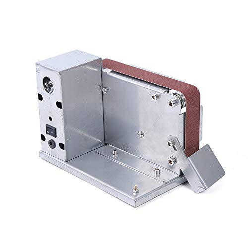 Multifunktions Bandschleifer aus Aluminiumlegierung mit 10 Schleifband, Elektroschleifer Klein Band Schleifmaschine Poliermaschine, Verstellbarer Mini Bandschleifmaschine Standschleifer