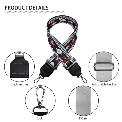 Image of Aztec Wide Bag Straps Replacement Crossbody Southwestern Guitar Straps for Handbags /Purses /Messenger /Duffel Bags Backpack Straps Replacement Adjustable Length from 30 inch to 50.3 inch Brown