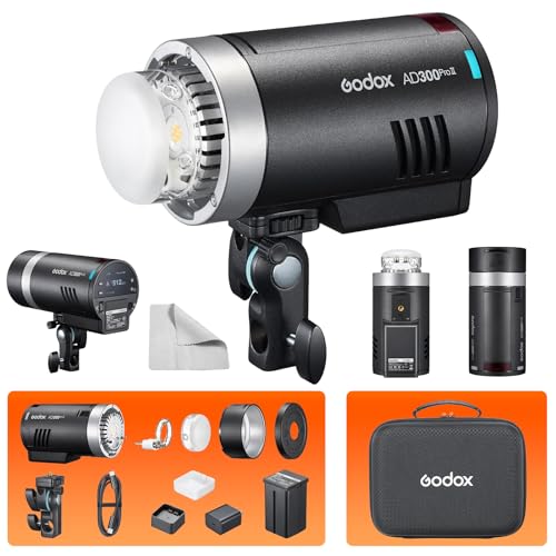 Godox AD300Pro II 2026 Godox 300Ws Outdoor Flash | 2.4G Wireless TTL & HSS 1/8000s Strobe 16-Color Group Indicator Lights | 0.01s Recycle, 350 Flashes | 12W Bi-Color Modeling Lamp Portable Monolight