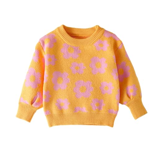 WISREMT Toddler Girls Sweaters Long Sleeve Floral Print Pullover Knit Sweater Knitwear Top for Baby Girl Fall Winter Clothes