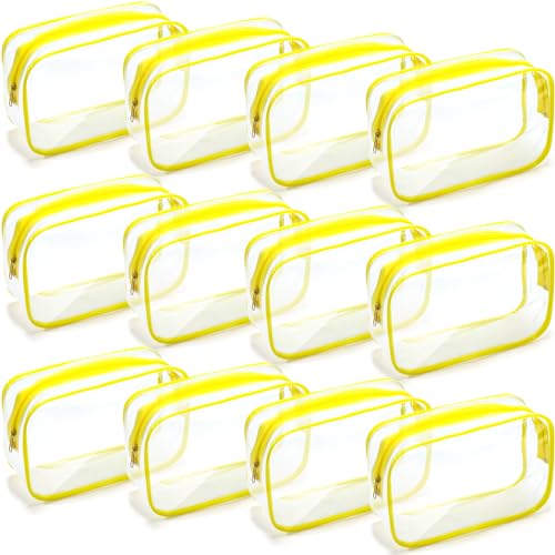 Weewooday 12 Pcs Clear Cosmetic Bags PVC Zipper,Small,Yellow