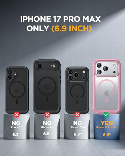 Image of Miracase for iPhone 17 Pro Max Case 6.9 inch Full-Body Phone Case with Built-in Glass Screen Protector& Full Camera Protector,[Magnetic with MagSafe] Drop Proof 17 ProMax Cover, Light Pink