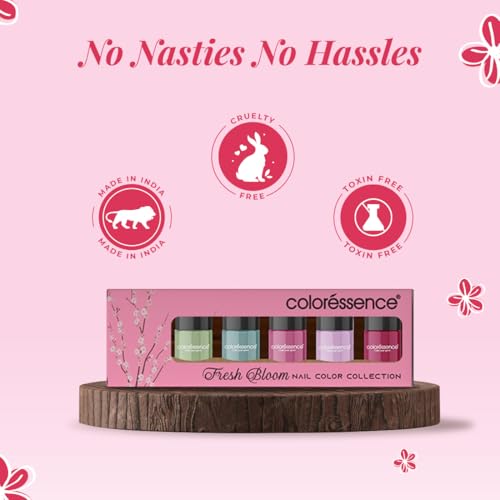 Image of Coloressence Fresh Bloom Nail Paint Kit, Set of 5 with FREE Nail Polish Remover | Glossy Finish | Quick Dry | Chip Resistant