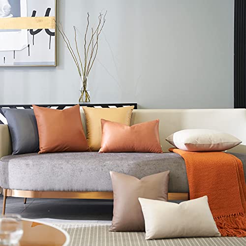 Hocomo Set Of 2 Faux Leather Pillow Covers, Modern Decorative Solid Color Square Cushion Cases, Lumbar Throw Pillow Covers For Bedroom Living Room Sofa Bed Couch Outdoor, Beige,12X20 Inches #TOP7