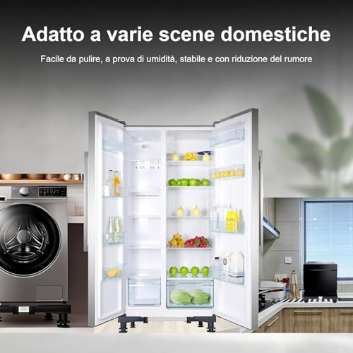 Oragke Base Lavatrice Antivibrazione Con 4 Piedini Antiscivolo, Supporto Per Lavatrice/Asciugatrice/Frigorifero, Regolabile Larghezza 43-62 Cm, Altezza 11-12 Cm, Carico Massimo 500 Kg - 5