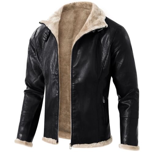 2025 - Moda De Invierno Para Hombre Más Chaqueta Casual De Cuero Polar Cálida Y Cómoda Abrigo Hombre Negro Invierno, Negro , XXL