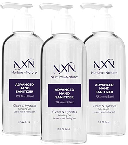 NxN Beauty Advanced Hand Sanitizer Refreshing Gel, with 70% Alcohol, 36 Total FL OZ - 3 Pack of 12 OZ (354ml Each)