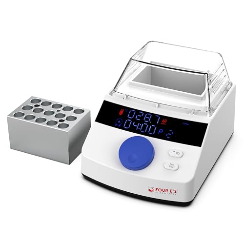 4E's USA Mini Dry Bath Incubator with 15 x 1.5ml Heating Block, Programmable, Timing Control, Max 212℉/100°C, ± 0.5°C Accuracy, Easy Setting with 3D Digital Knob